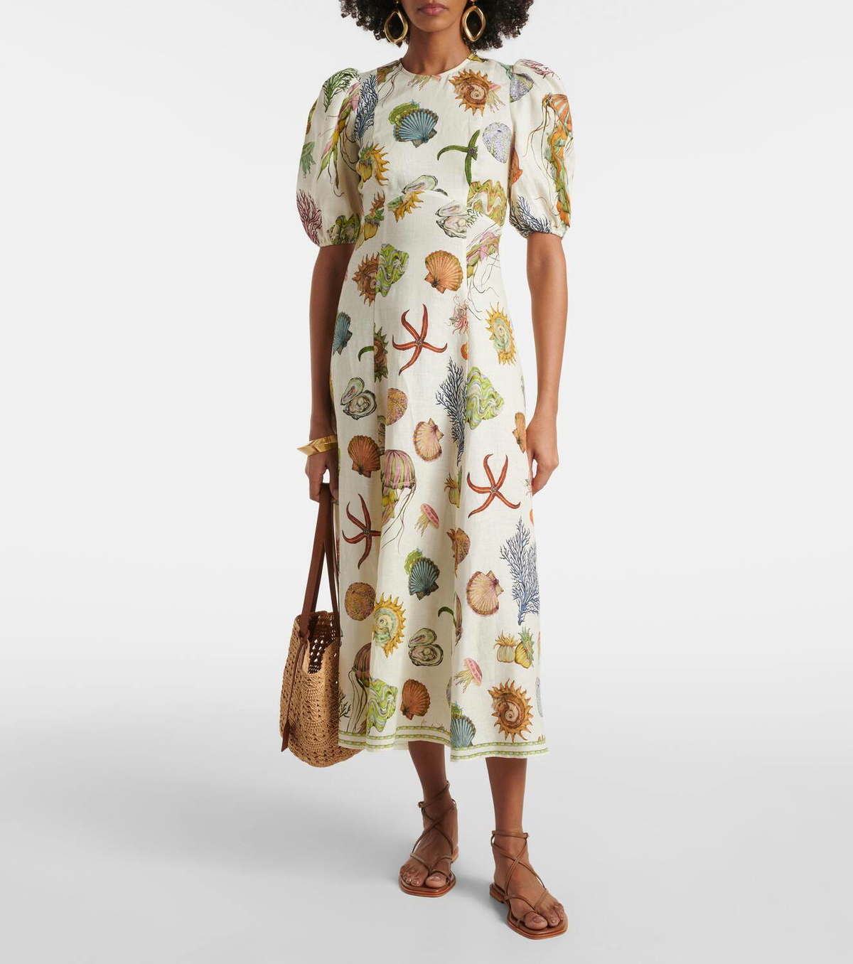 alemais sea midi dress Alémais Sea linen midi dress ALÉMAIS