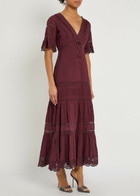 Loveshackfancy Marlowe Lace-detail Cotton Midi Dress Burgundy