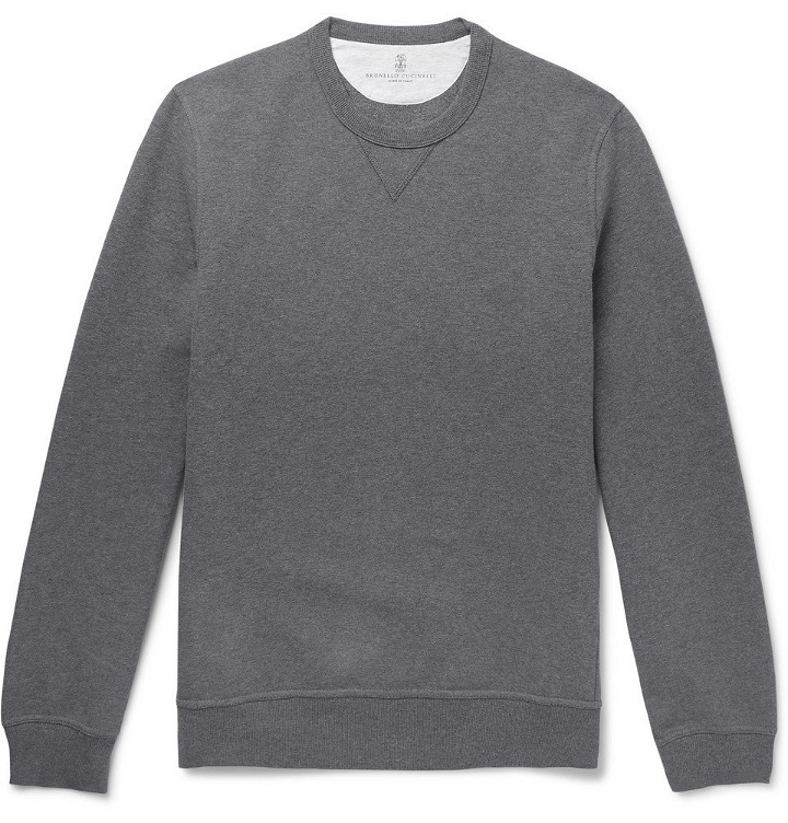 Photo: Brunello Cucinelli - Mélange Fleece-Back Stretch-Cotton Jersey Sweatshirt - Dark gray