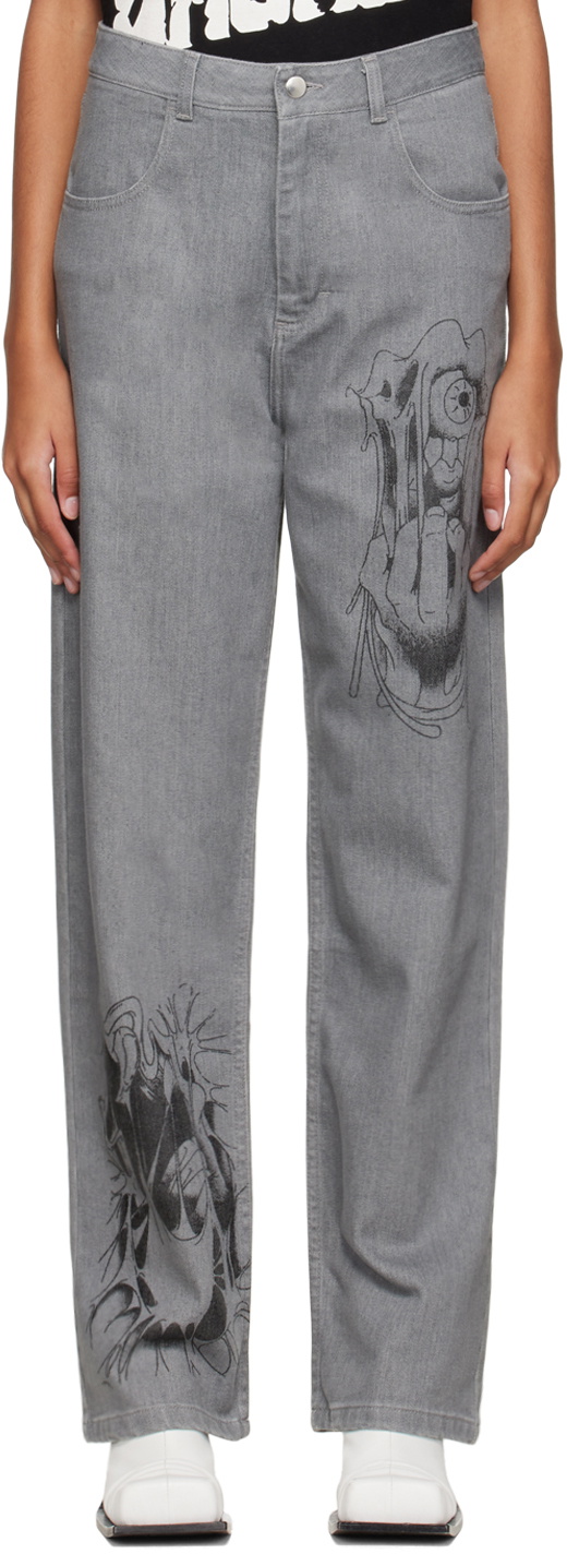 Sia Arnika Gray Print Baggy Jeans