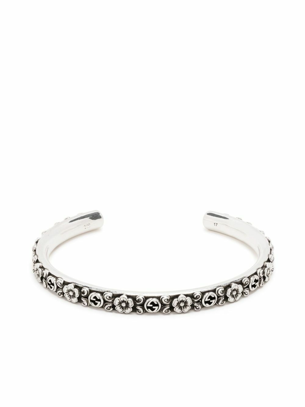 Gucci Silver Floral-Engraved Open Hair Cuff Gucci Flower Interlocking G Siamite Sterling Silver Cuff  main image 3