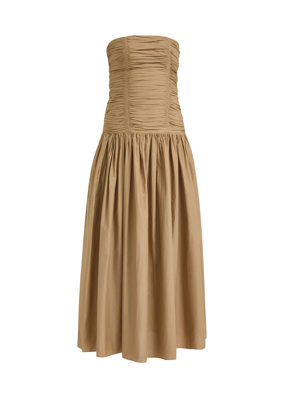 Matteau Strapless Drop Waist Cotton-poplin Midi Dress Stone