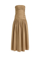 Matteau Strapless Drop Waist Cotton-poplin Midi Dress Stone