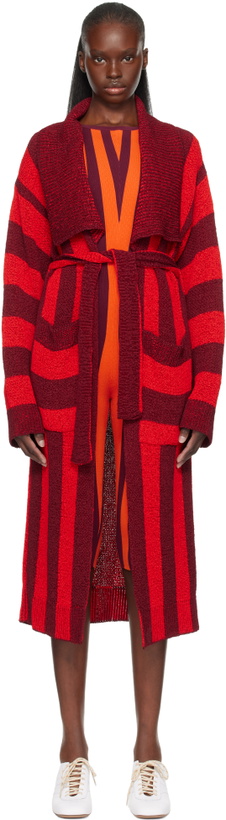 Photo: Dries Van Noten Red & Burgundy Loose Belted Cardigan