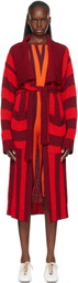 Dries Van Noten Red & Burgundy Loose Belted Cardigan