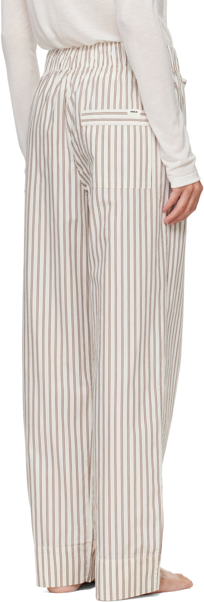 Tekla Off-White & Brown Poplin Pyjama Pants