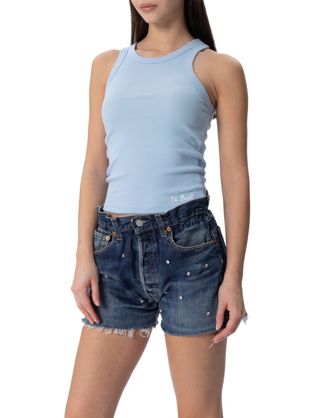 Photo: MC2 Saint Barth Woman Rib-knit Light Blue Cotton Tank Top Ada