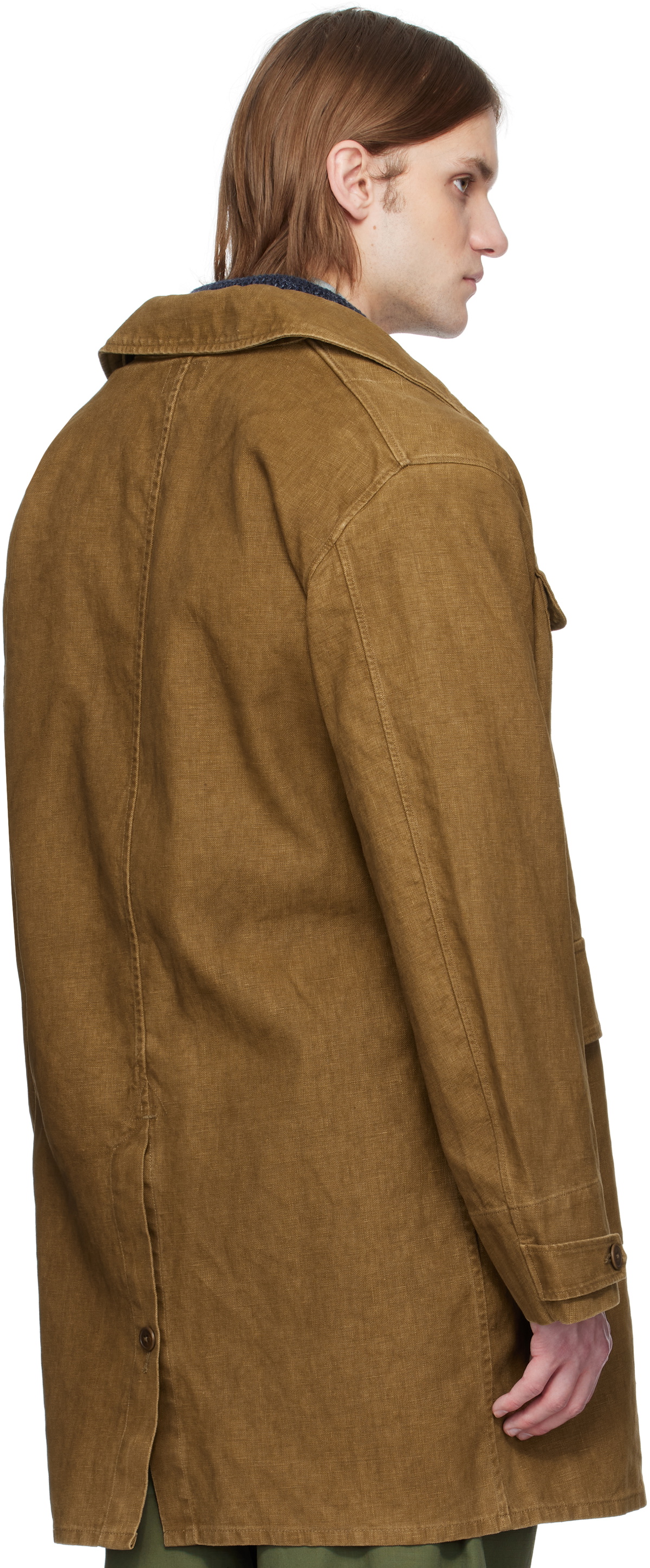 RRL Brown Bonded Linen Walking Coat RRL