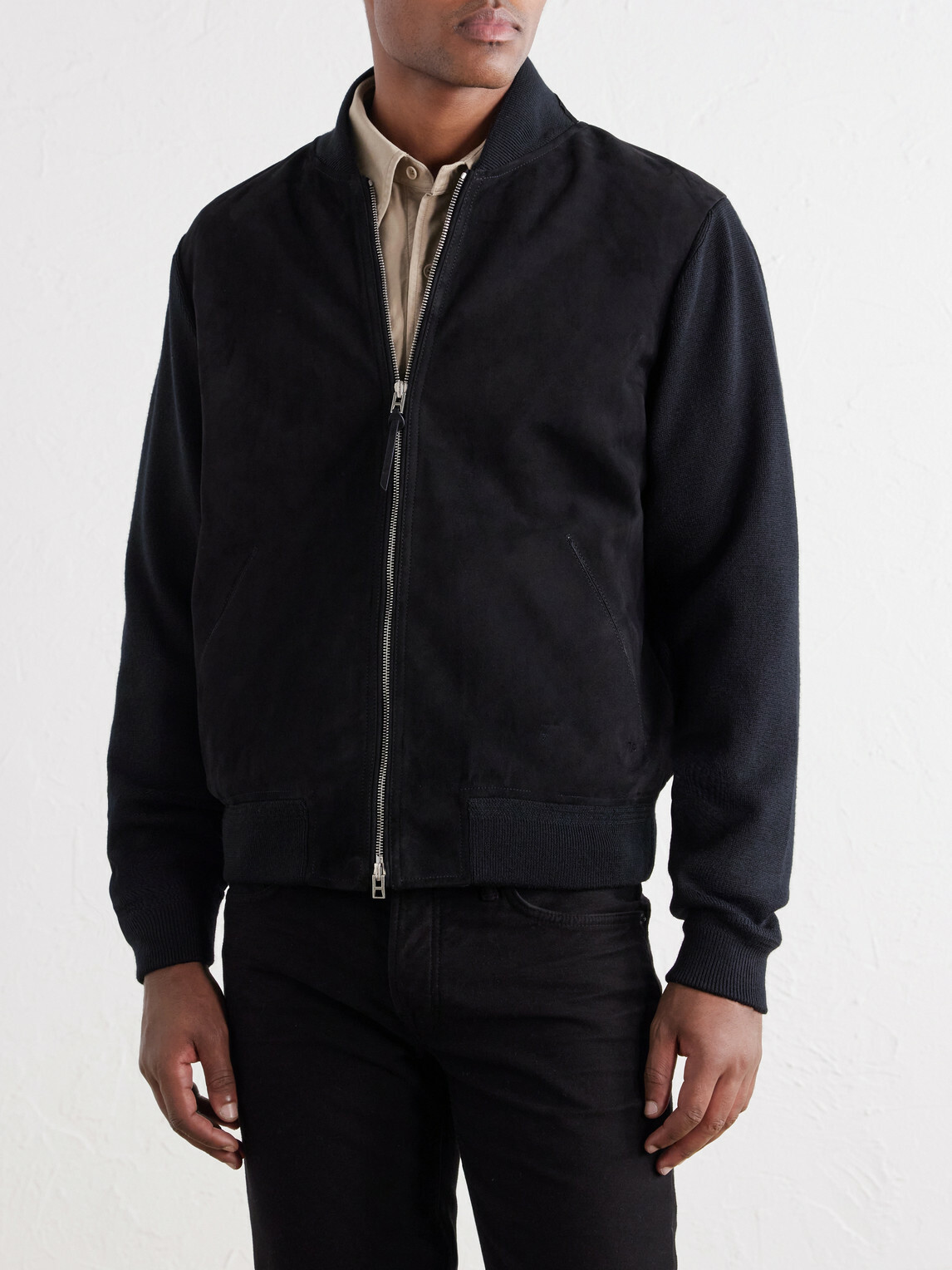 TOM FORD - Suede and Milano Stitch Wool Bomber Jacket - Black