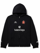 Balenciaga - 2024 Soccer Oversized Logo-Detailed Cotton-Jersey Zip-Up Hoodie - Black