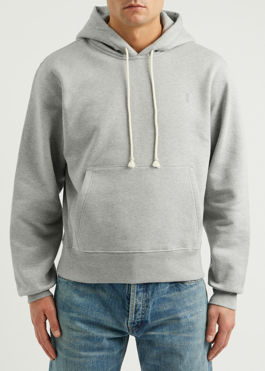 Saint Laurent Logo-embroidered Hooded Cotton Sweatshirt Grey