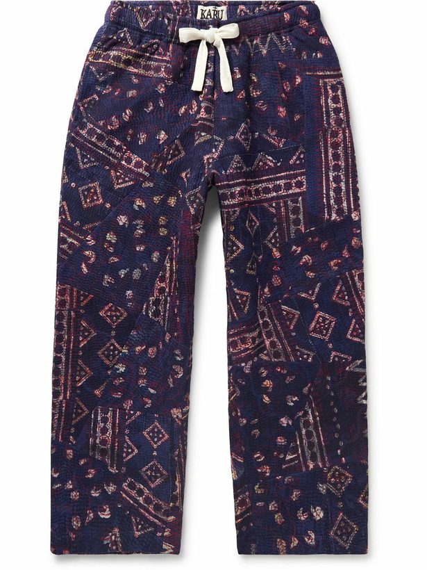 Photo: Karu Research - Straight-Leg Upcycled Embroidered Quilted Cotton Trousers - Blue
