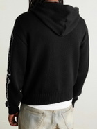 AMIRI - Bones Logo-Embroidered Intarsia-Knit Cotton-Blend Hoodie - Black