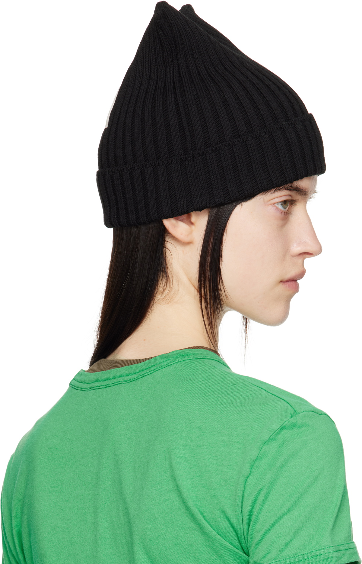 Acne Studios Black Ribbed Square Beanie Acne Studios display picture 3