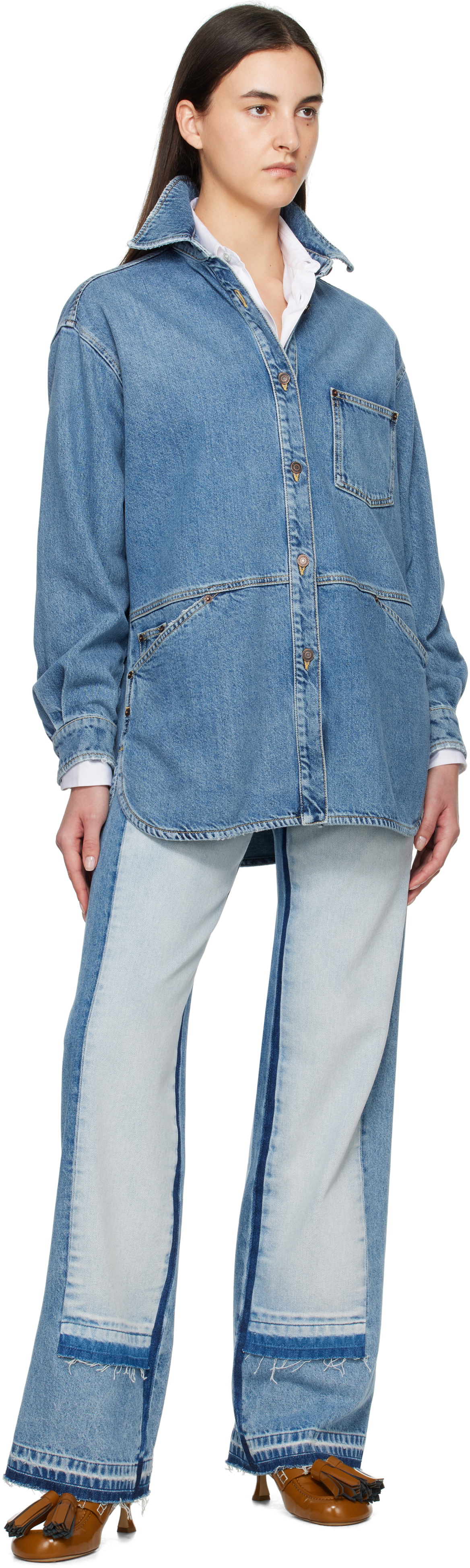 Moschino Blue Laurel Crown Emblem Denim Shirt