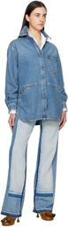 Moschino Blue Laurel Crown Emblem Denim Shirt