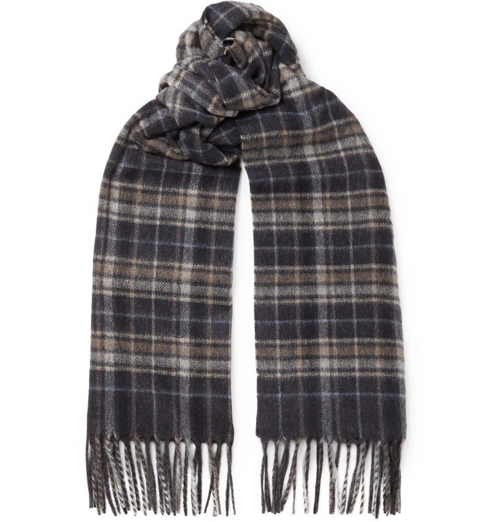 Photo: Canali - Fringed Checked Cashmere Scarf - Blue