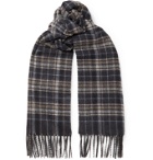 Canali - Fringed Checked Cashmere Scarf - Blue