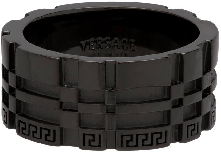 Photo: Versace Gunmetal Greca Logo Band Ring
