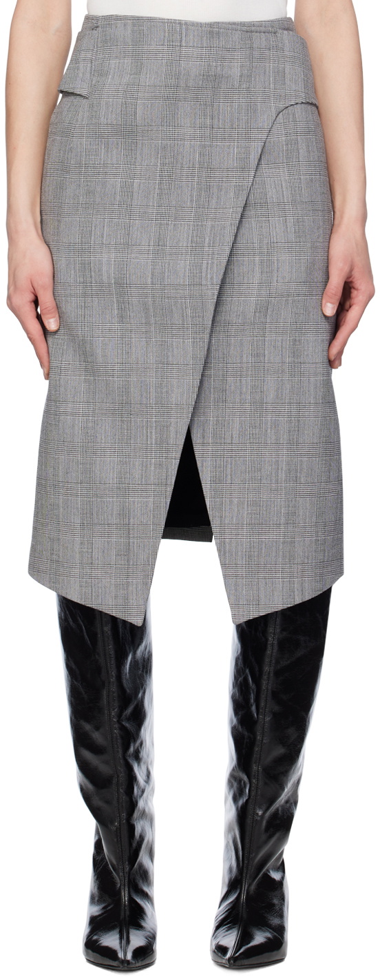 Recto Black & White Wrap Midi Skirt
