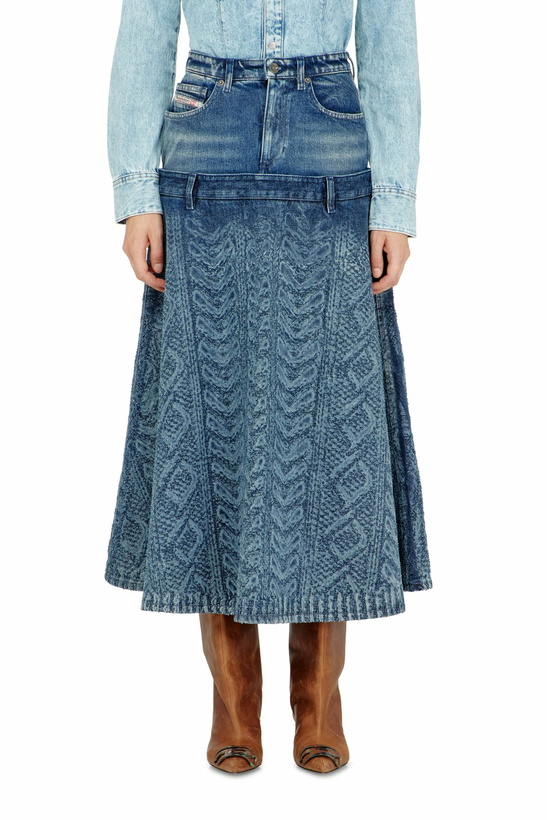 Photo: Diesel Midi skirt in cable-knit-effect denim - Skirts Womens in Blue
