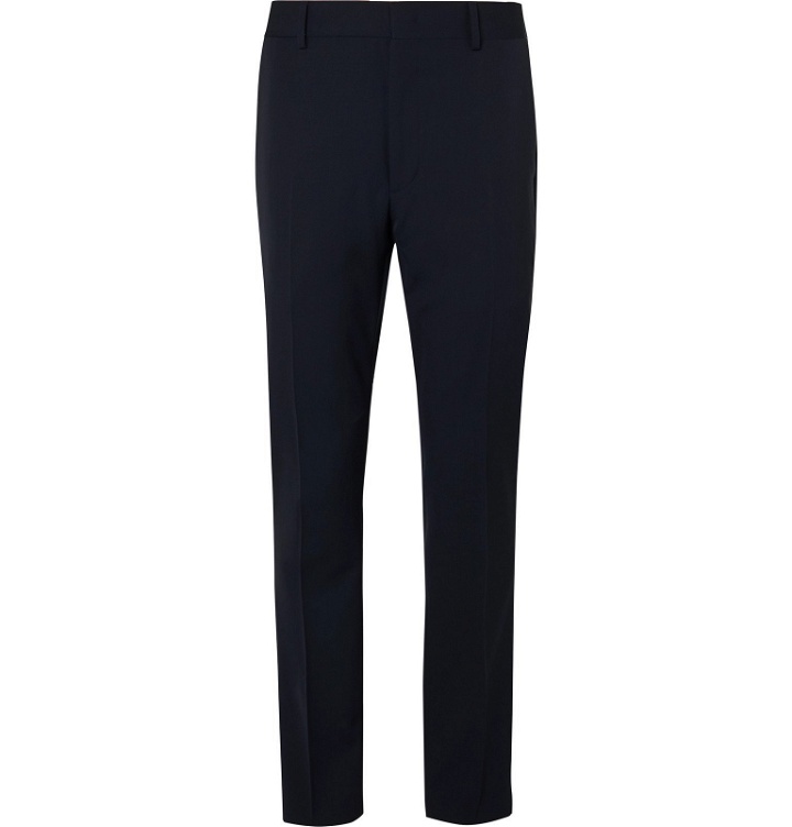 Photo: Fendi - Navy Tapered Satin-Trimmed Wool Trousers - Blue
