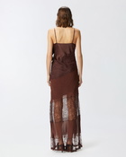 Pinko Satin Lace And Rhinestone Fringe Slip Dress Soil Brown
