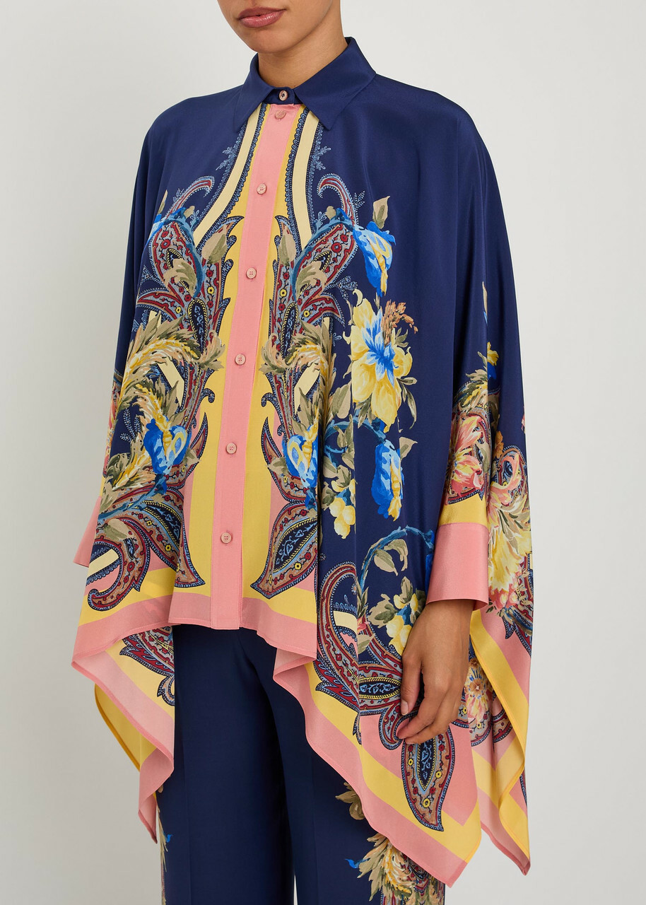 Etro Printed Asymmetric Silk Shirt Multicoloured