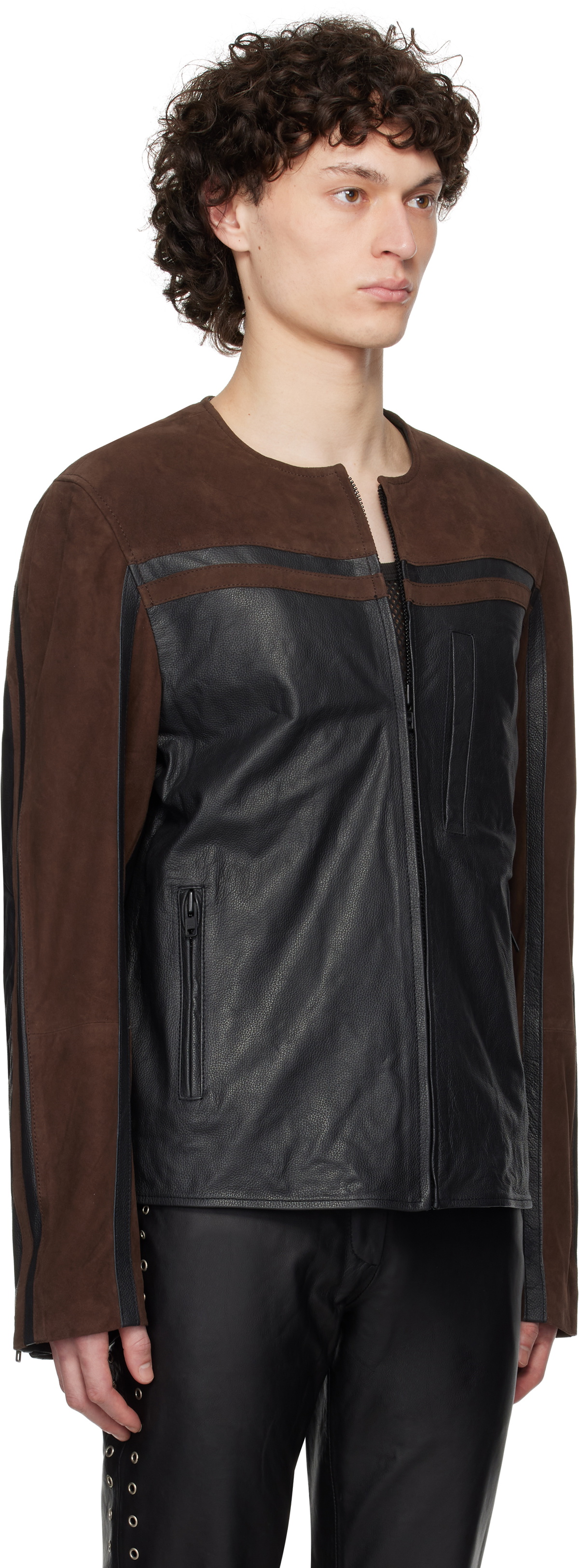 Deadwood SSENSE Exclusive Black & Brown Racer Leather Biker Jacket