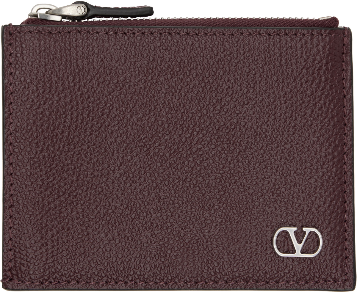 Valentino Garavani Burgundy VLogo Signature Card Holder