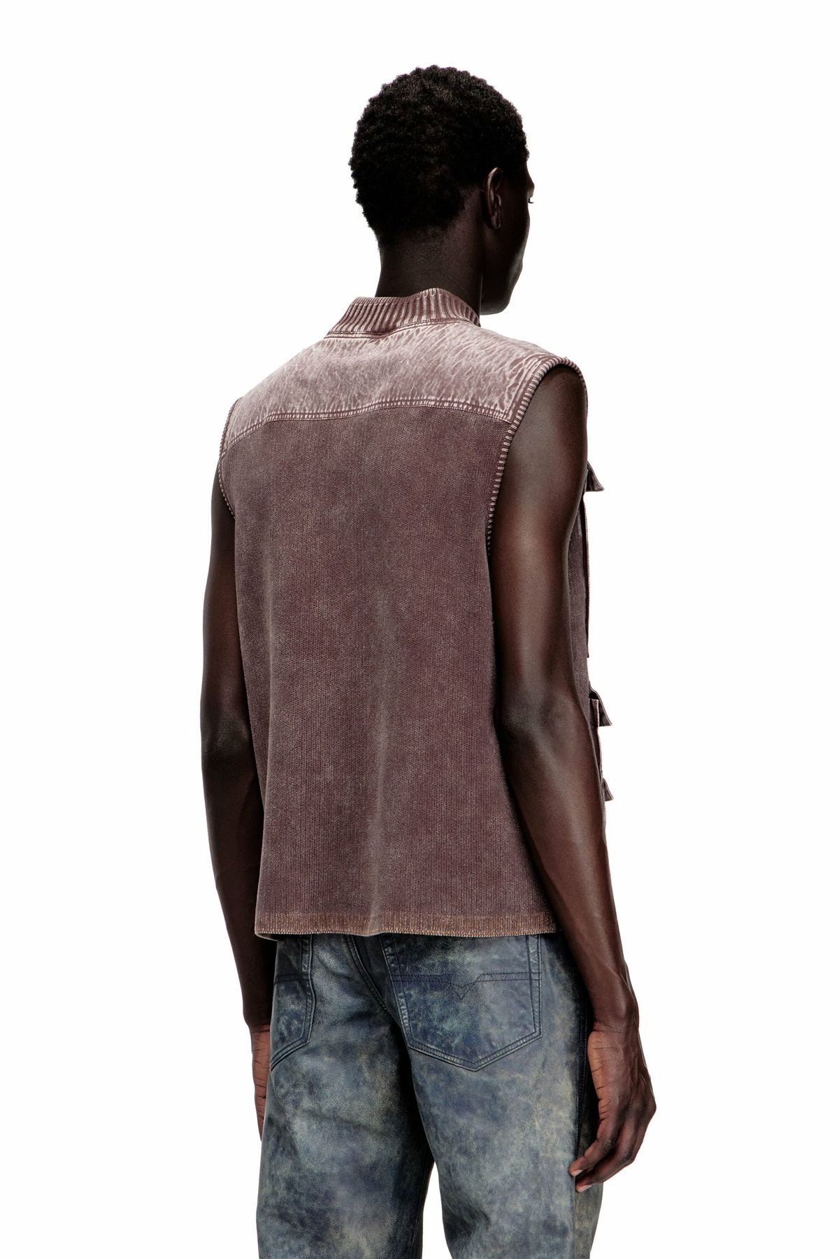 Diesel Zip-up knitted vest with cargo pockets - Knitwear Mens in Brown