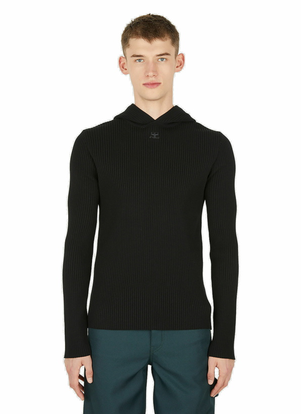 Photo: Ribbed Knit Hooded Sweater in Black