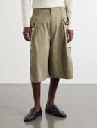 KAPITAL - Wide-Leg Printed Herringbone Cotton Shorts - Green