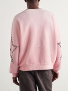 Satoshi Nakamoto - Distressed Studded Cotton-Jersey Sweatshirt - Pink