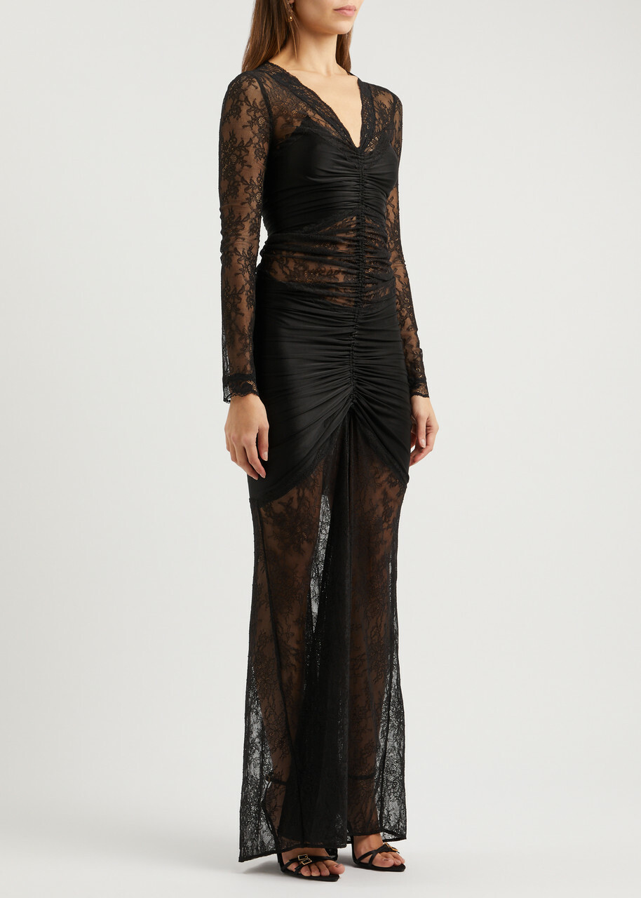 paco rabanne ブラック マーメイドスカート　レース　36 Rabanne Stretch-jersey and Lace Maxi Dress Black Paco Rabanne