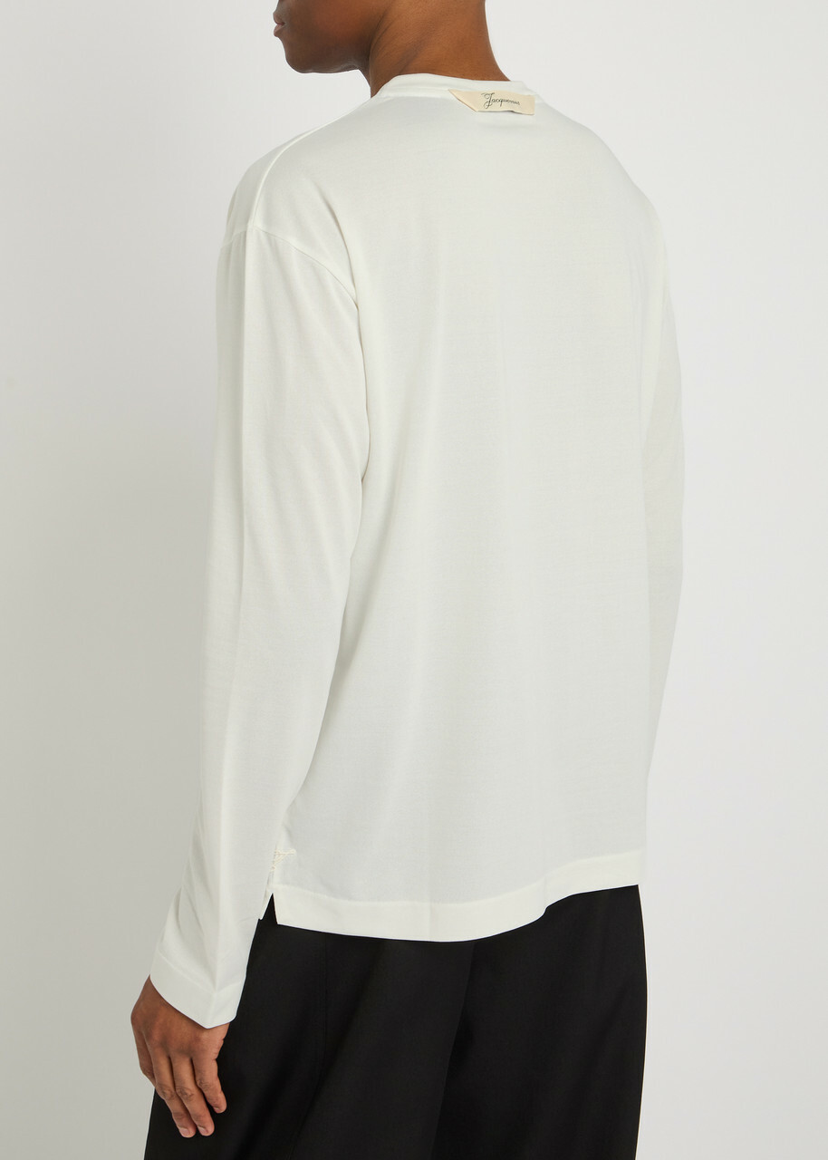 Jacquemus Le Tshirt Rond Carre Logo-embroidered Woven T-shirt White