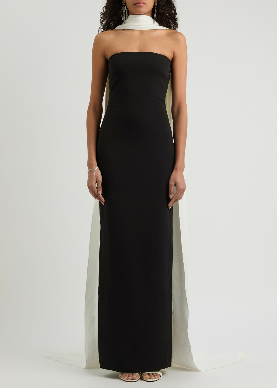 Solace London Ainhoa Scarf-effect Strapless Gown Black