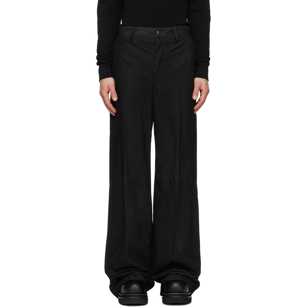 Rick Owens Black Tower Leather Work Pants