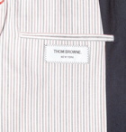 Thom Browne - Striped Velvet-Trimmed Unstructured Wool and Cotton-Blend Blazer - Blue