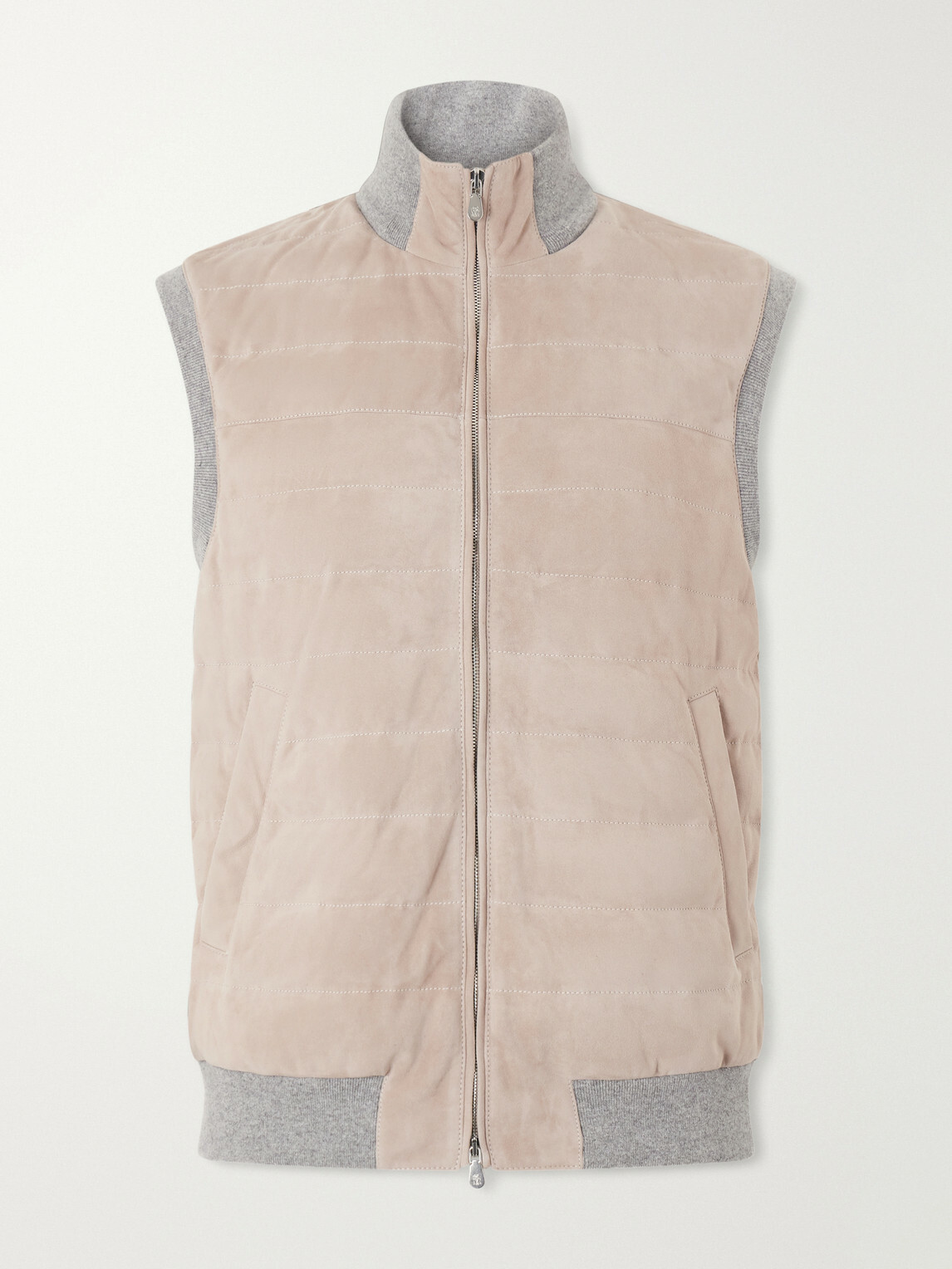 Brunello Cucinelli - Padded Cashmere-Trimmed Quilted Suede Gilet - Brown