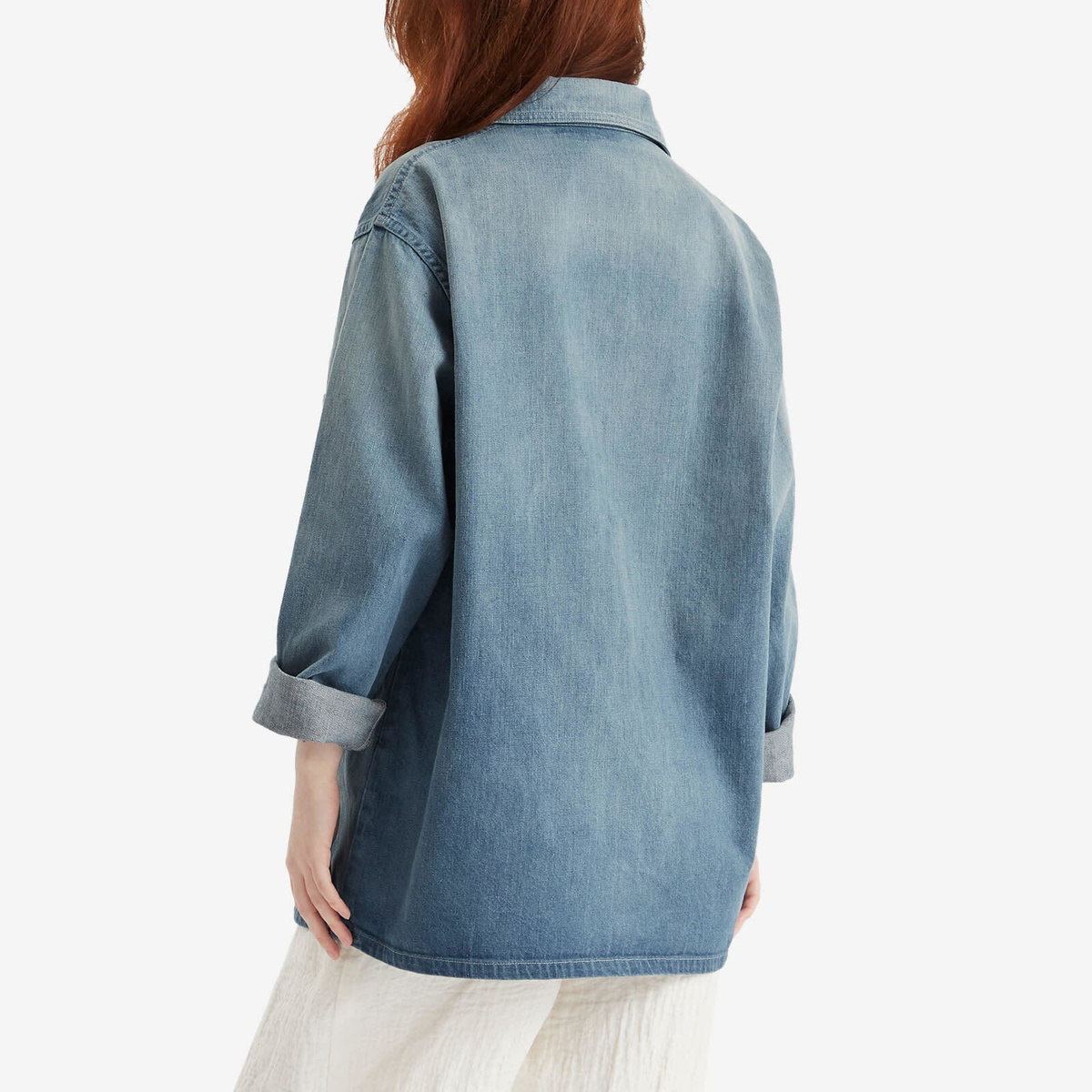 Auralee Women's Selvedge Faded Denim Shirt in Light Indigo