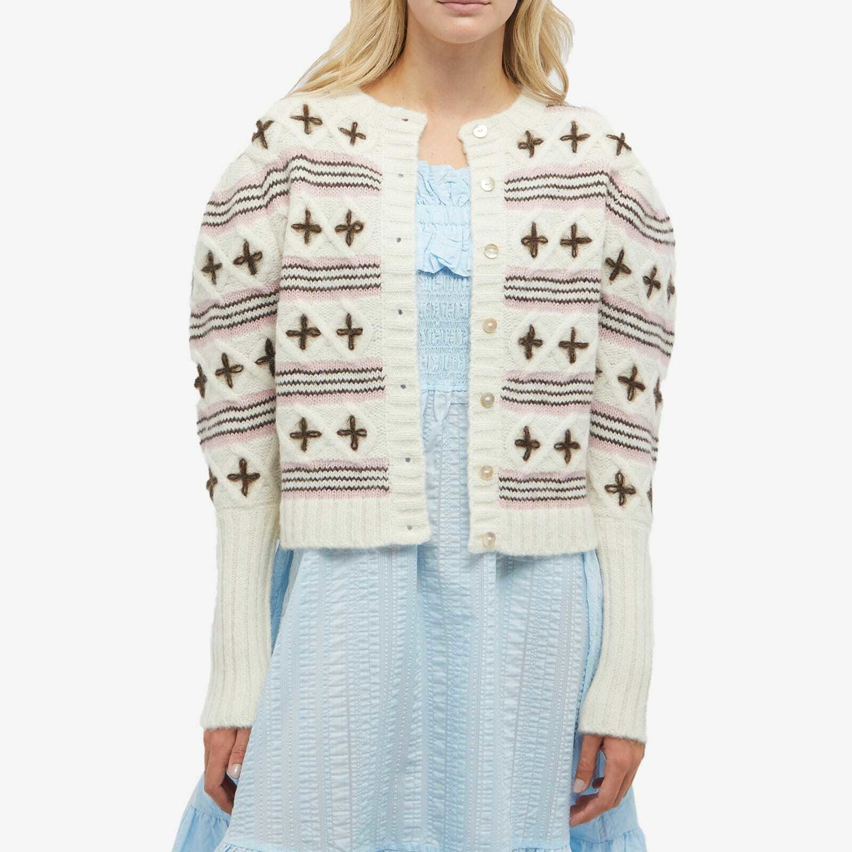 Shrimps Women's Flower Knit Cardigan in Cream/Brown/Pearl