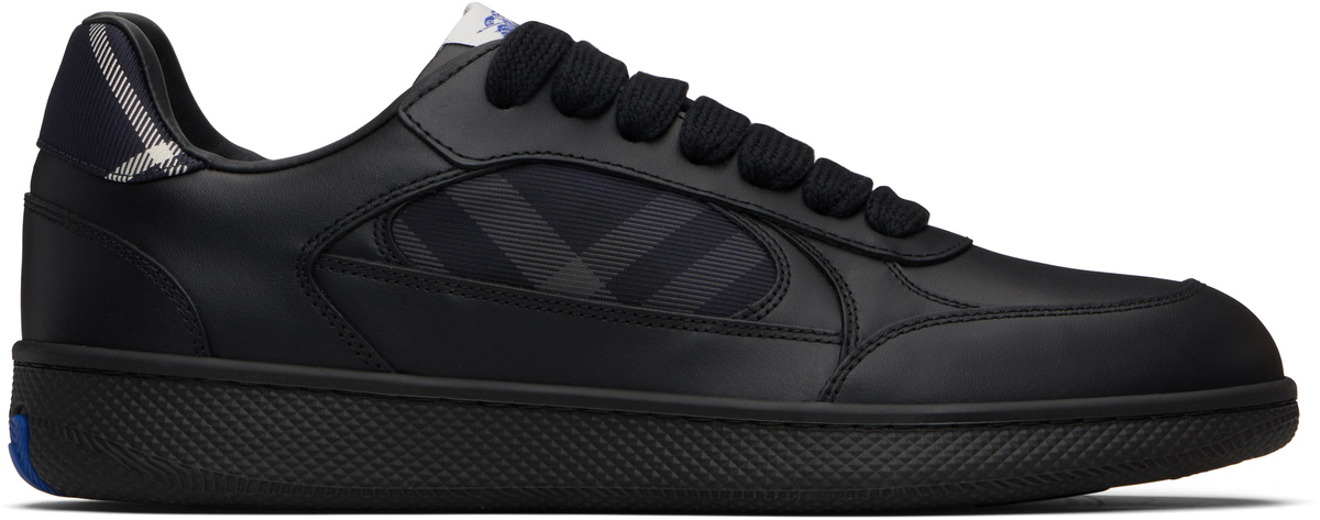Burberry Men's Kai Overlay Check Sneakers in Black/White Burberry