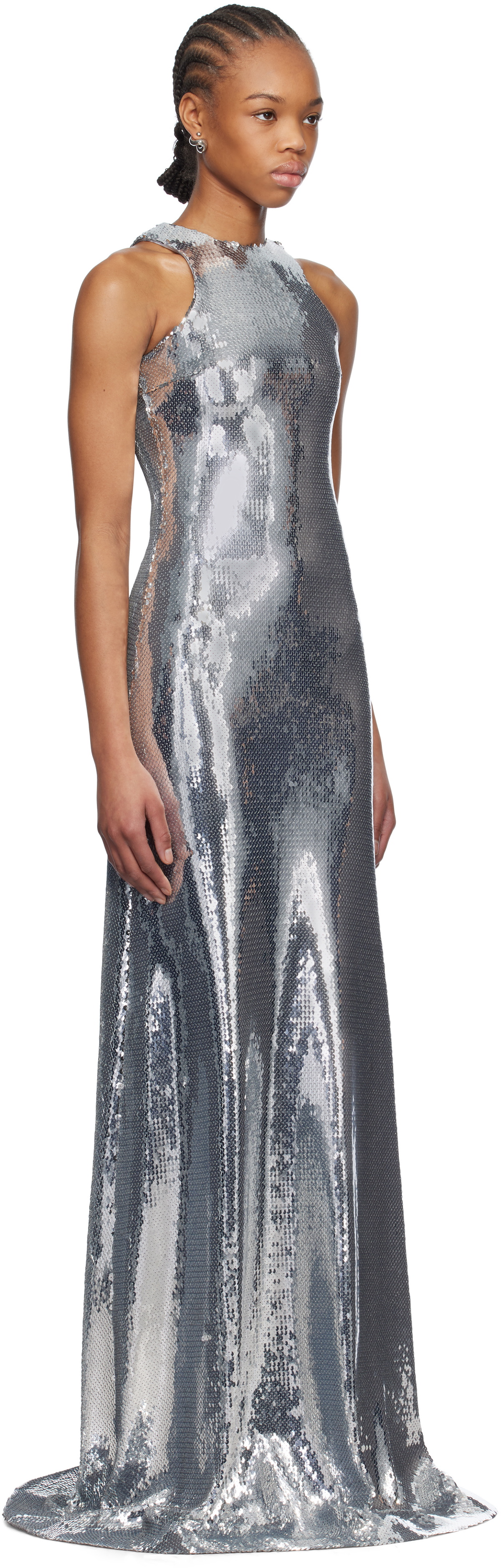 Mônot Silver Tank Top Sequin Maxi Dress