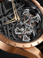 ROGER DUBUIS - Excalibur 45 Double Flying Tourbillon Limited Edition Hand-Wound Skeleton 45mm EON Gold and Leather Watch, Ref. No. DBEX0818