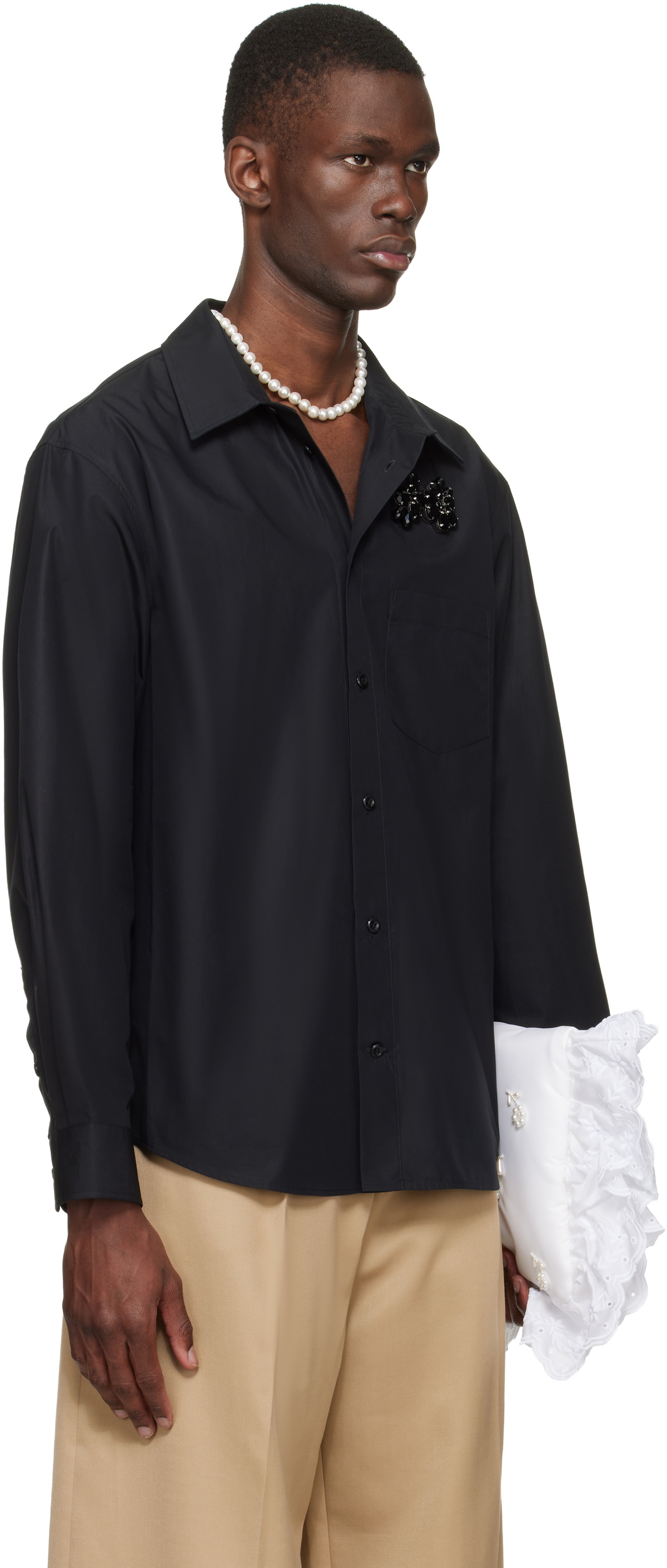 Simone Rocha Black Embellished Classic Shirt