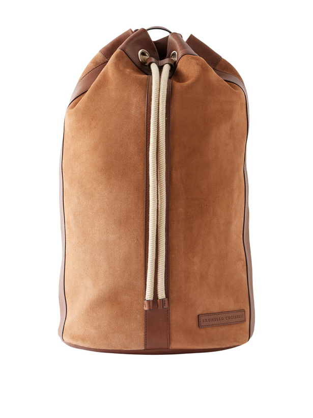 Photo: Brunello Cucinelli - Leather-Trimmed Suede Backpack