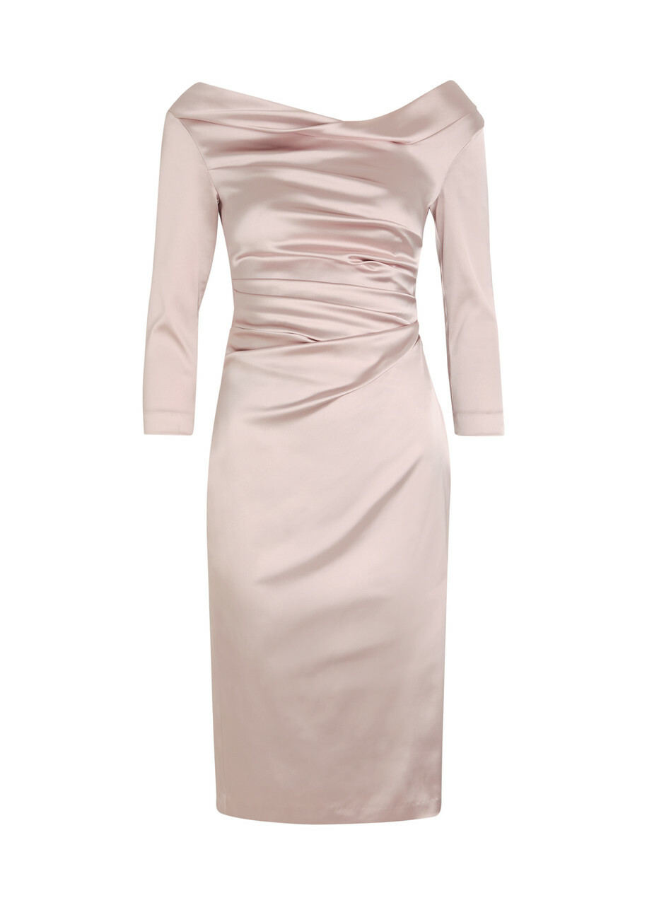 Talbot Runhof Gathered Satin Midi Dress Pink