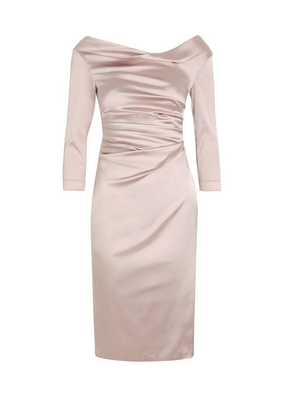 Photo: Talbot Runhof Gathered Satin Midi Dress Pink