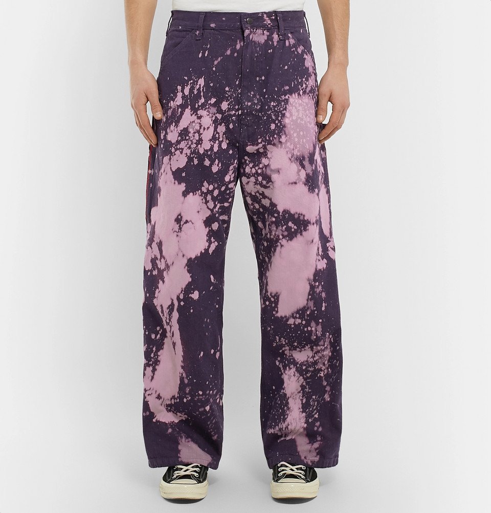 パンツ Needles Bleach Denim Pants Needles - Wide-Leg Bleach-Splattered Denim Jeans - Purple Needles
